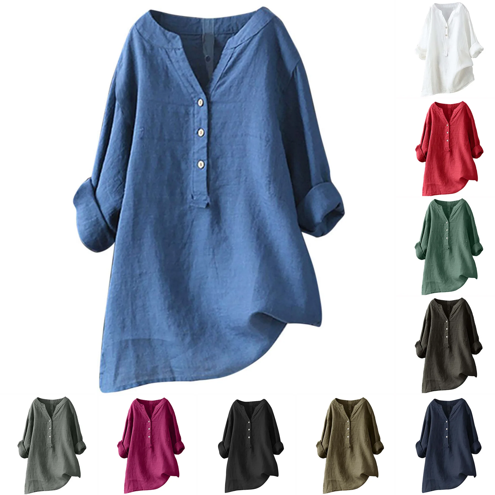 Casual Loose Linen Shirt Dress - Unisex dames heren katoenen linnen blouse