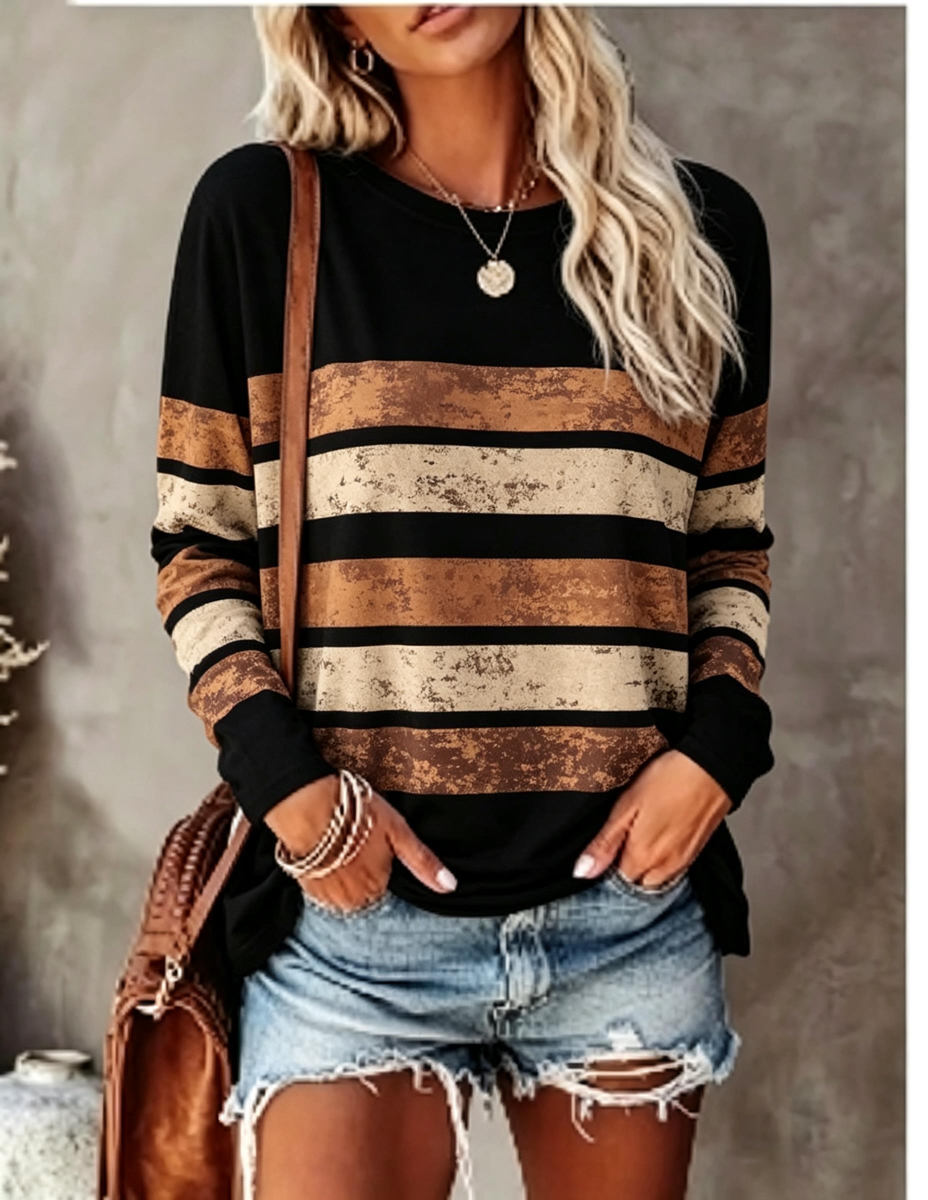 Blouses - Dames T-shirt met lange mouwen, vintage,